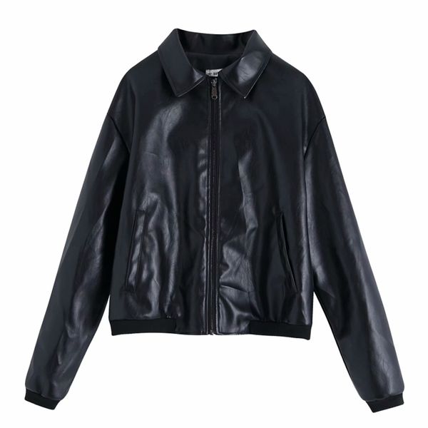 Мото стиль женщины PU кожаные куртки осень черные карманы женские пальто мода женские молния куртка девушки шикарный 210527