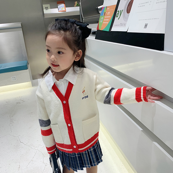 

girls spring sweater cute rabbit pattern long sleeve bottoming shirt cute childrens knitted cardigan kids clothing, White;black