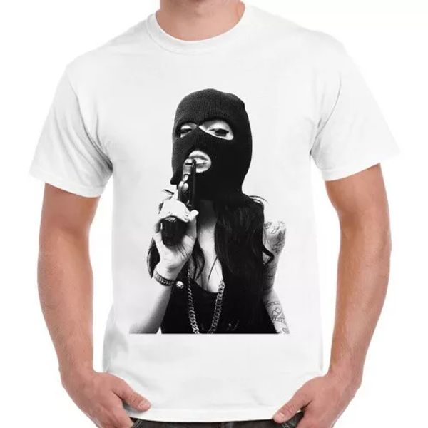 

tattoo girl gun violence novelty men women retro t shirt 2559, White;black