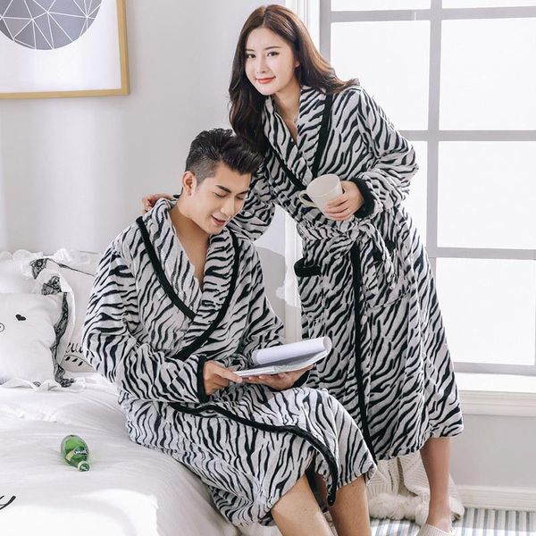 

couple bathrobe flannel kimono winter thick warm fleece terry sleepwear long robe el spa soft bath for woman/men women's, Black;red