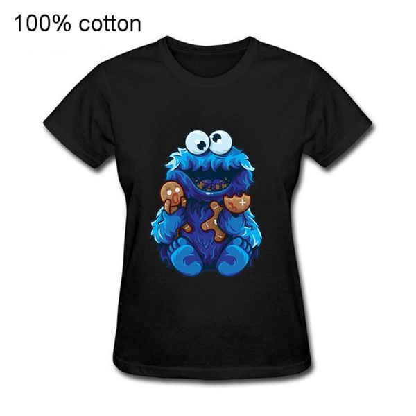 

funny cookie monster party toy t-shirt women eat short sleeve tee anime leisure t-shirts women's, White