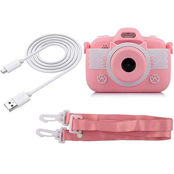 

kids toys camera for girls gifts mini cartoon shockproof silicone case rechargeable child camcorder aged 3-12 pink camera(not in digital cam