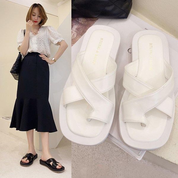 

slippers casual shoes slipers women slides low luxury 2021 soft flat summer fashion rome pu rubber basic fem, Black