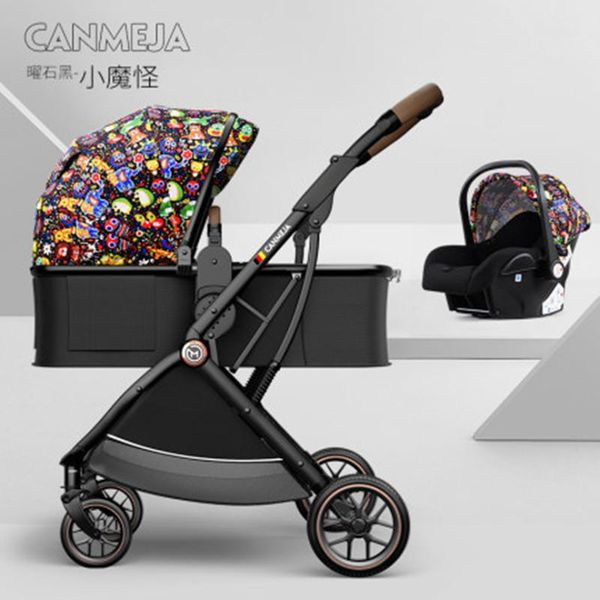 

strollers# high landscape stroller 3 in 1 can sit and recline carriage two way child car lightweight folding -absorbing born pram