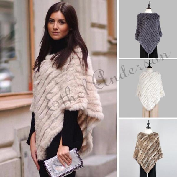 

scarves ethel anderson women real fur knitted poncho genuine triangle cape winter warm shawl women's wedding gift, Blue;gray
