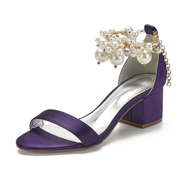 

sweet block heel lady girl satin evening dress shoes pearls ankle strap bridal wedding sandals lower thick prom party pumps, Black