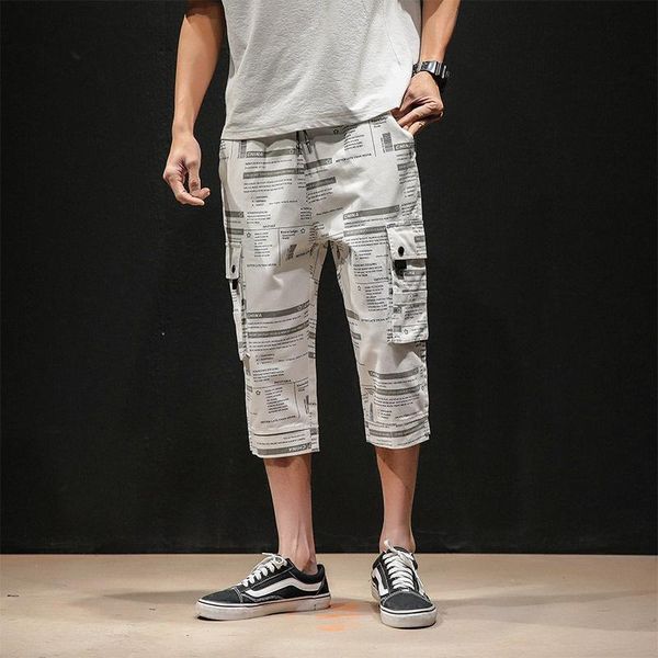 

summer arrival men pants beach casual style cotton blends plus size mid-waist letter pattern seventh pant men's, Black