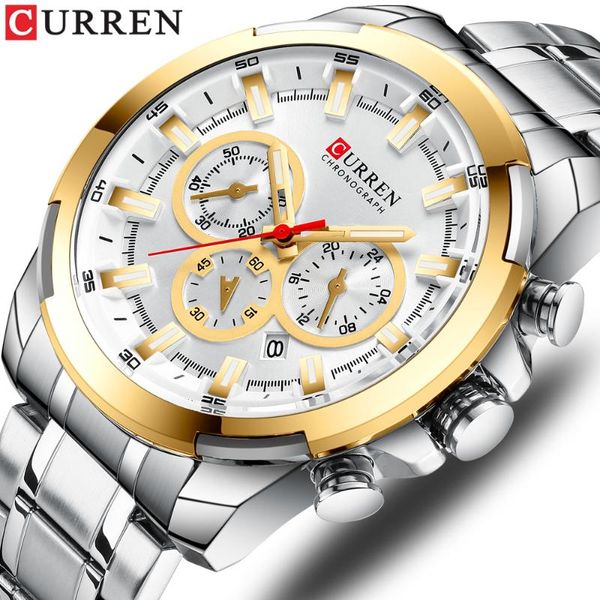 

wristwatches curren stainless steel men's watch 2021 fashion chronograph watches casual sports wristwatch mens clock reloj multifuncion, Slivery;brown