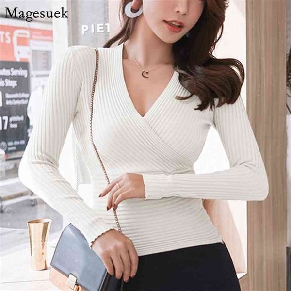 

v-neck slim knit sweater women autumn knitwear cotton solid pullover bodycon korean winter clothes 10452 210512, White;black