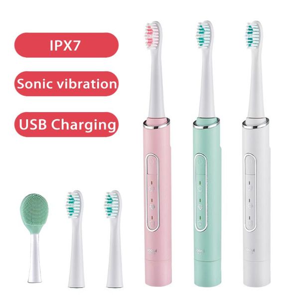

smart electric toothbrush sonic rechargeable ultrasonic ipx7 waterproof soft brush head washable tooth usb charge