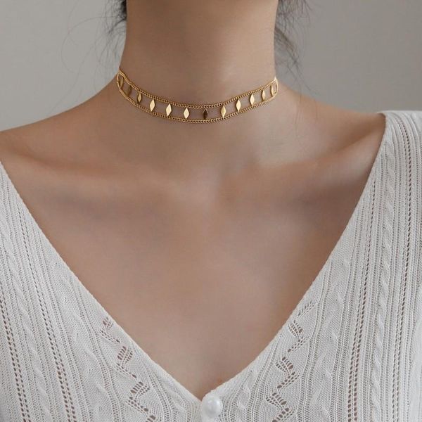 

pendant necklaces meyrroyu stainless steel gold color diamond for women double layer clavicle chain 2021 trendy fashion gift jewelry, Silver