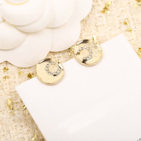 

2022 charm dangle small round shape stud earring with diamond for women wedding jewelry gift have box stamp ps7148, Golden