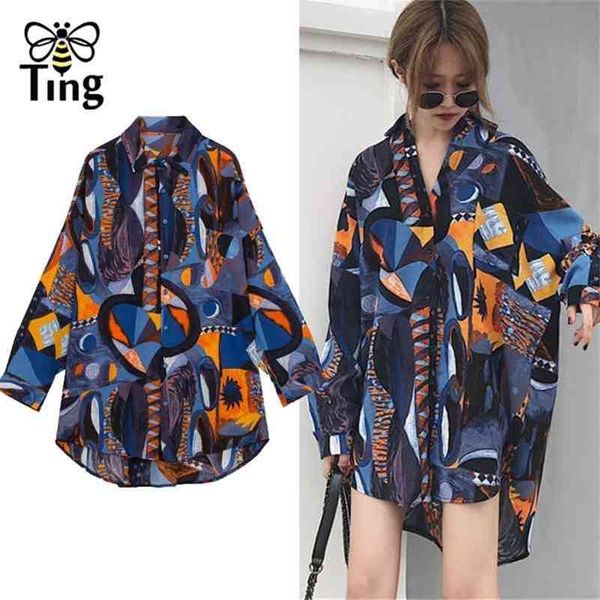 Tingfly Vintage Van Gogh Star Painting Print Bluse Frauen Casual BF Langarmshirt Sommer Oversize Lose Streetwear Blusas 210323