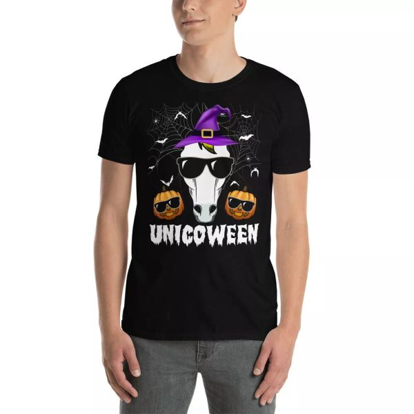 

unicoween funny halloween witch unicorn lover gifts t-shirt, White;black