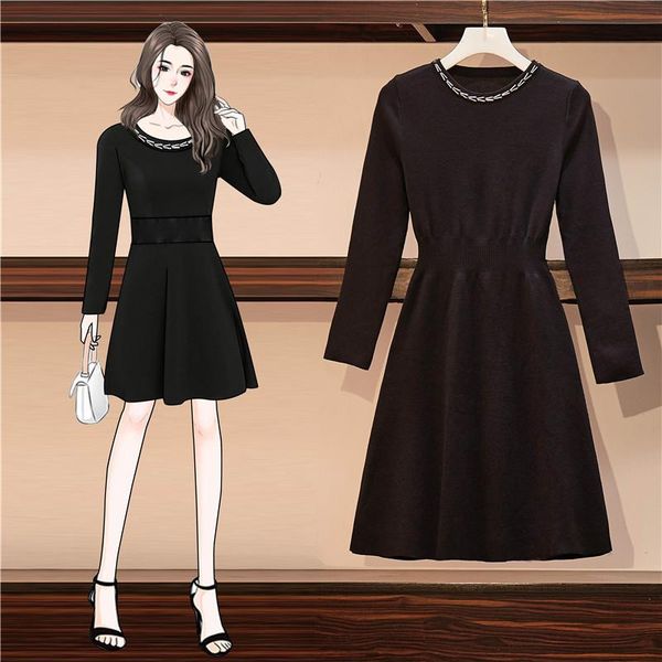 

casual dresses coigarsam 4xl plus size knitting women dress black 928, Black;gray