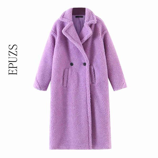 Winter roxo casaco de pele de pele quente mulheres quente lambwool jaqueta casual grossa casaco de pelúcia moda feminina jaqueta de peluche 210430