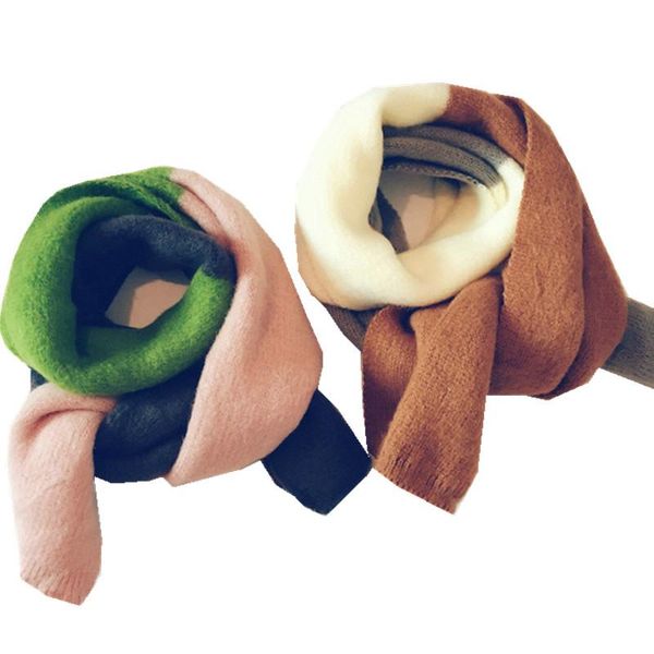 

scarves & wraps autumn winter children's scarf boys girls students double-sided color matching imitation cashmere wool collar shawl, Red;brown