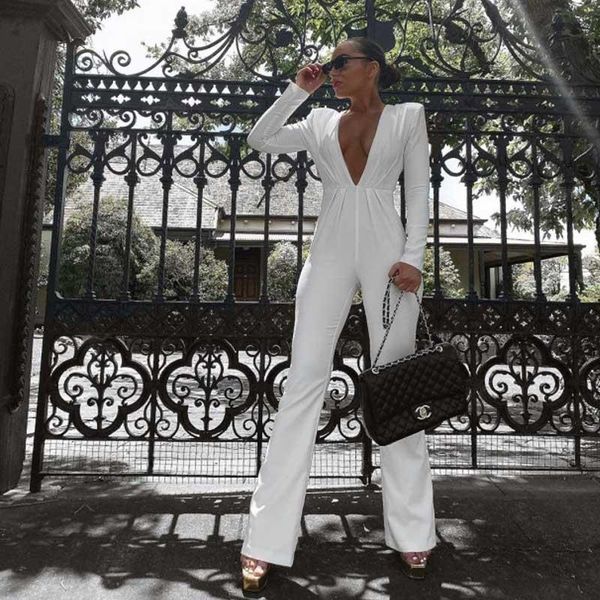 

women's jumpsuits & rompers wholesale 2021 est celebrity party jumpsuit white deep v-neck backless women bandage, Black;white