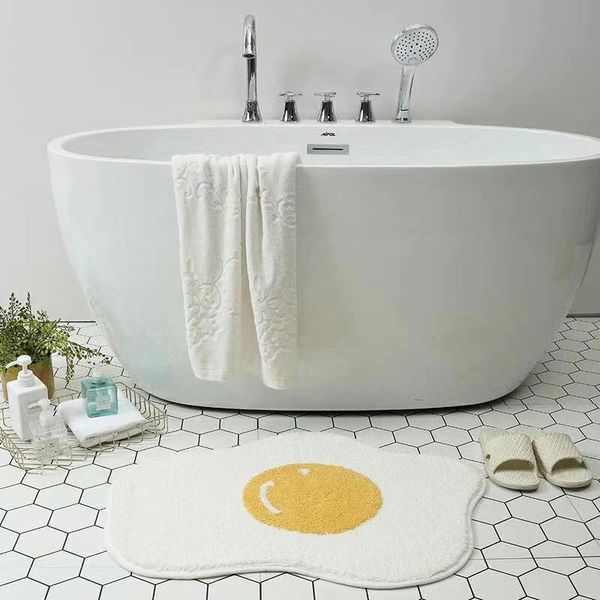 

Poached Egg Shape Floor Mats Cute Cartoon Children's Carpet Non-Slip Entrance Area Rugs Bathroom Absorbent Doormat Washable Carpets