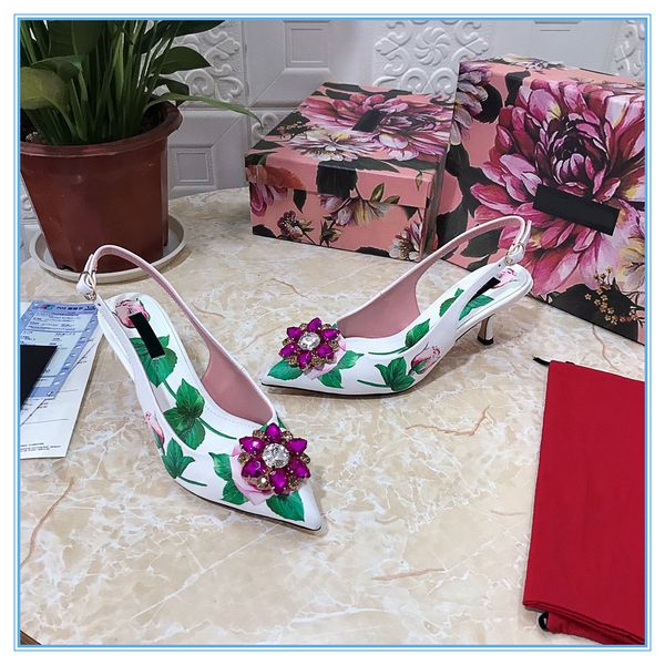 

designer women sandals 4 colors beautiful flower decoration box dust bag shoes wonderful print slide summer wide sandals with 6.5cm heels sl, Black