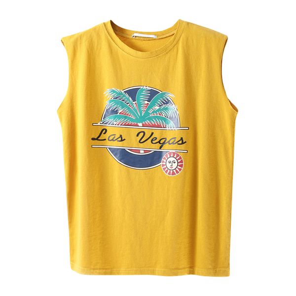

yellow white black sleeveless tank o neck print tree las vegas female women summer b0132 210514
