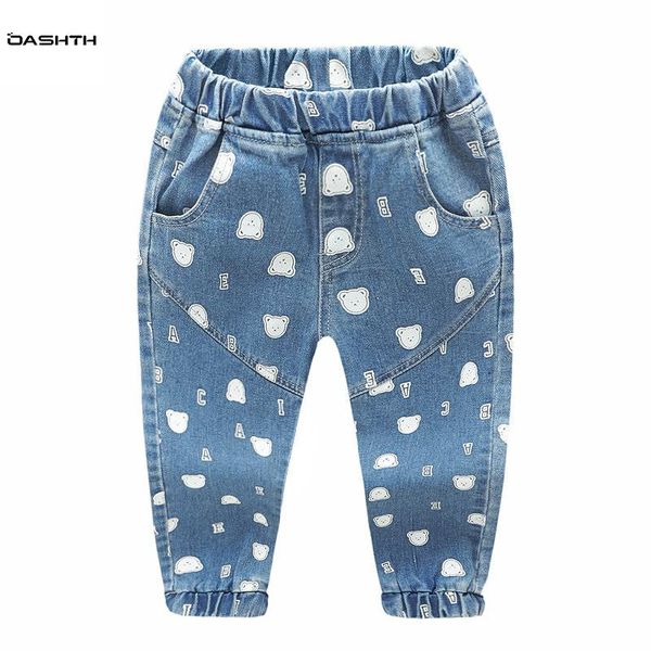 

children's clothing spring and autumn boys full print bear jeans children cartoon trousers, Blue