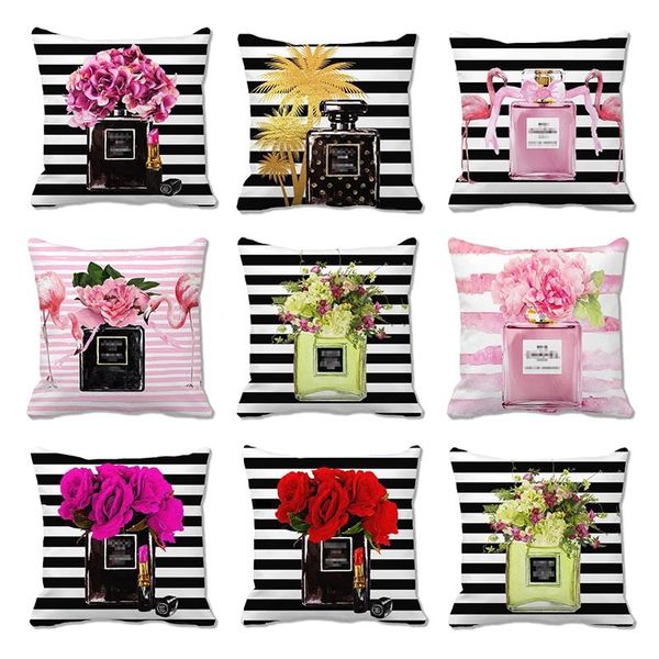 

cushion/decorative pillow 45cm x watercolor perfume bottles and flowers design print decorative cushion super soft sofa throw no filler