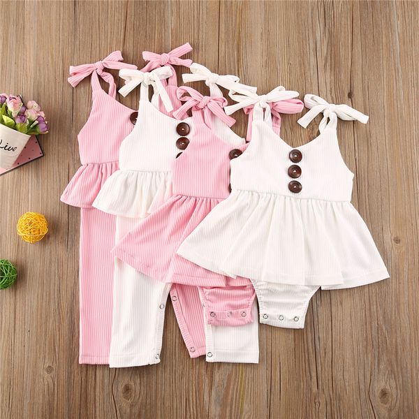 

summer baby girls rompers ruffles princess baby clothing newborn baby knitted button sleeveless jumpsuits overalls outfit, Blue