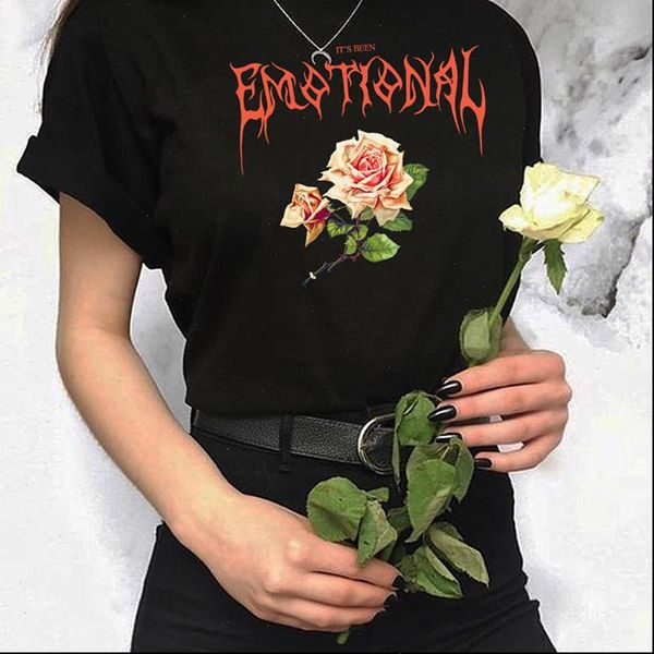 

womens emotional rose print gothic clothing women punk streetwear t shirt harajuku chic vintage goth ins grunge aesthetic clothes, White
