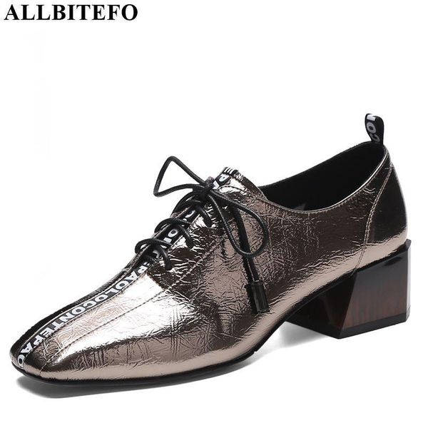 

dress shoes allbitefo natural genuine leather high heel spring autumn comfortable women heels frenulum, Black