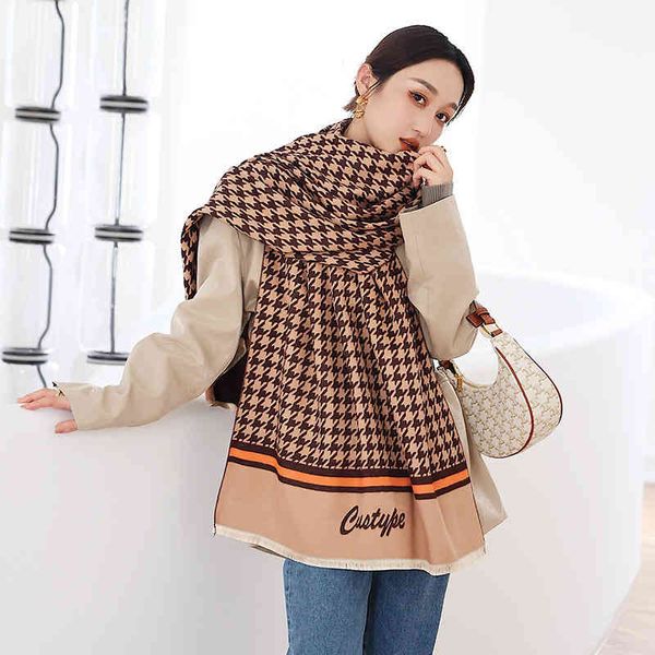 

70% off design scarf korean autumn and winter new warm lattice female double-sided imitation cashmere student bib with air-conditioning shaw, Blue;gray