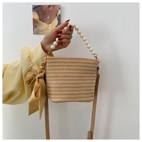 

evening bags pearl handheld straw bag 2021 fashion ladies bucket bow shoulder messenger crossbody for women handbags purse