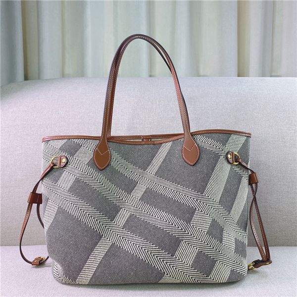 

design hand 2021 new leather splicing canvas large capacity lattice tote shopping bag leisure one shoulder commuter bag fashion 6bs4