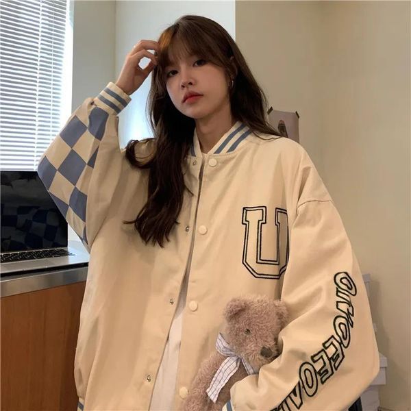 

women's jackets spring jacket women windbreaker coat letter harajuku loose baseball uniform streetwear casual basic oversize all-match, Black;brown