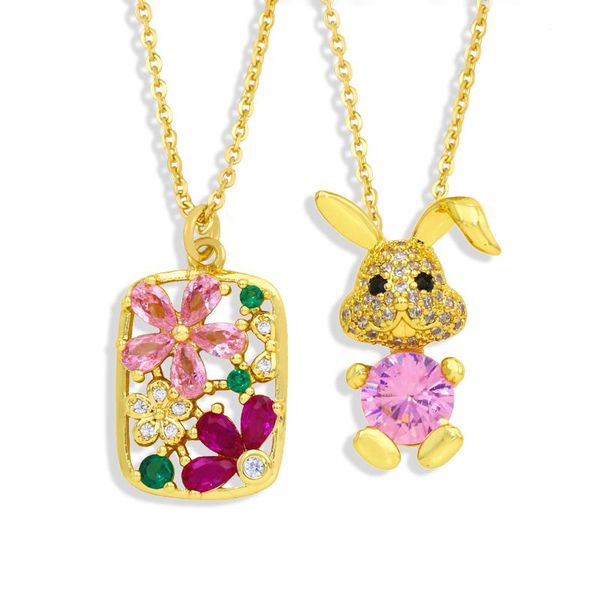 

pendant necklaces flola gold chain copper cz animal necklace crystal multicolor white stone flower for women jewelry nkew19, Silver