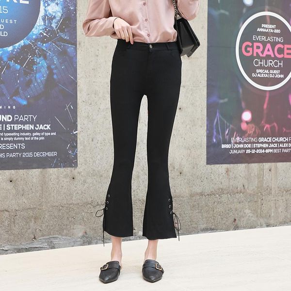 

women's pants & capris for fashion black flare women high waist 2021 spring slim spodnie damskie jf1462 pph550, Black;white