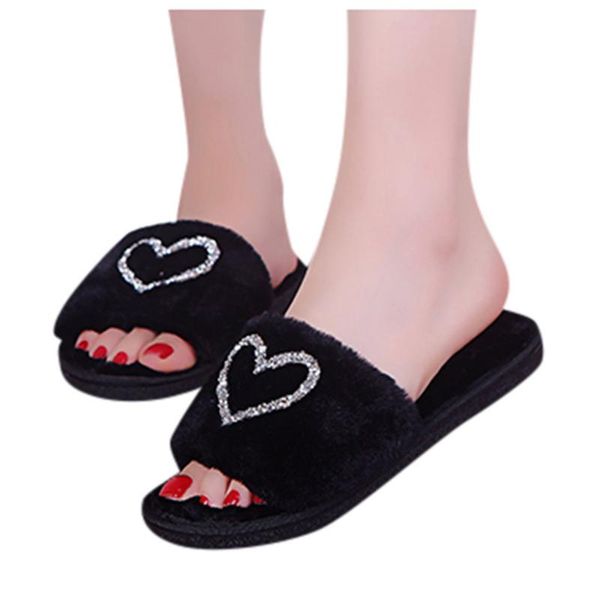 

sagace shoes women winter warm home slippers crystal love pattern non-slip zapatos mujer indoor soft, Black