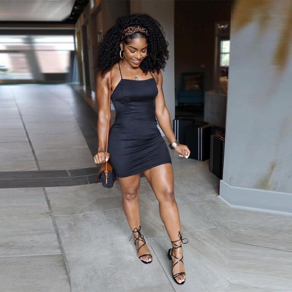

casual dresses criss cross backless sleeveless slim fit dress for women spaghetti strap body-shaping vestidos streetwear birthday party, Black;gray