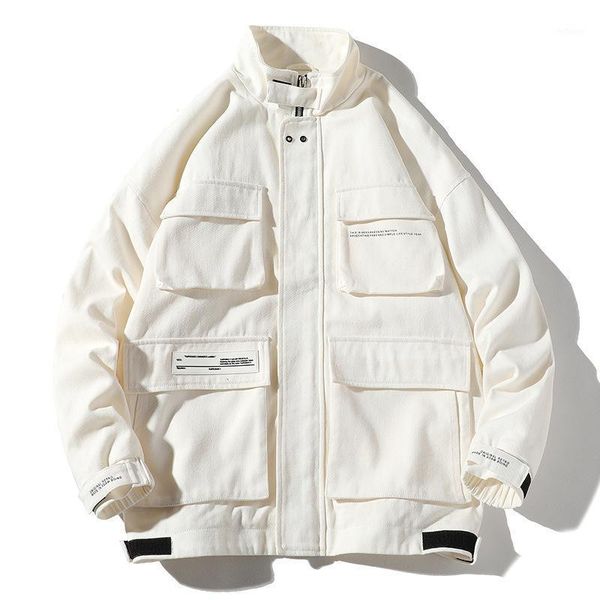 

fashion men's jackets autumn personality man japanese streetwear cotton multi-pockets coat men brand jacket, Black;brown