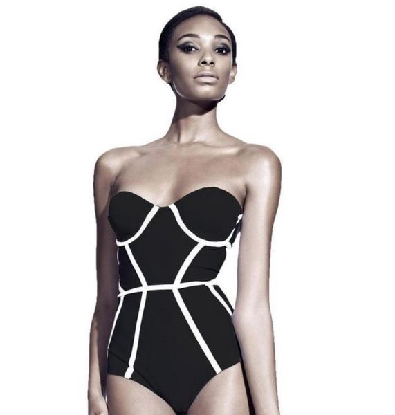 

women's thong swimsuit one piece black print swimming suit summer fashion tube off-shoulder bikini fused beachwear one-piece suits