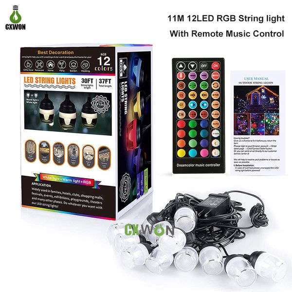 

37ft rgb string light 16 color changing outdoor 12 led dimmable bulb strings lights sync to music decor lighting for garden