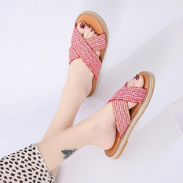 

slippers house platform big size shoes woman 2021 pantofle low rubber flip flops flat hawaiian sewing hoof heels slides fabr, Black