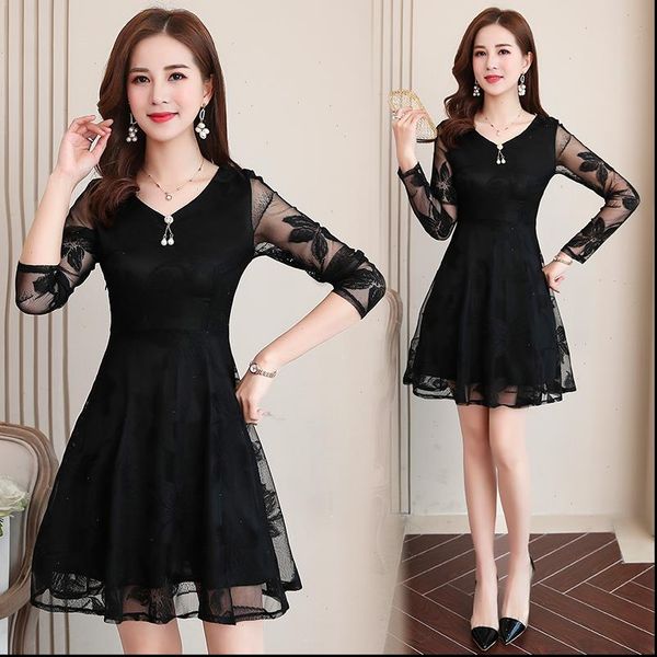 

summer lace black v neck women dress long sleeve mini bohemian fashion high waist club party vestidos, Black;gray