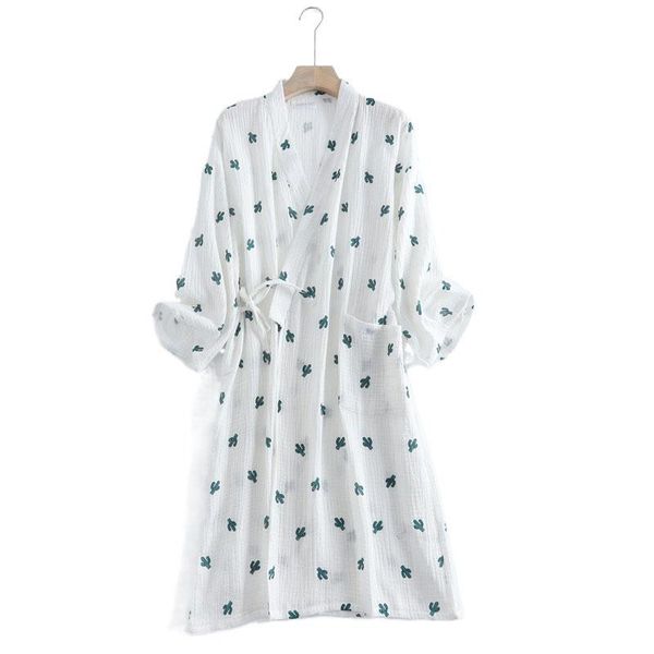 

spring autumn women's cotton crepe gauze kimono robe cactus print bridesmaid robes long sashes gown for ladies bathrobe sleepwear, Black;red