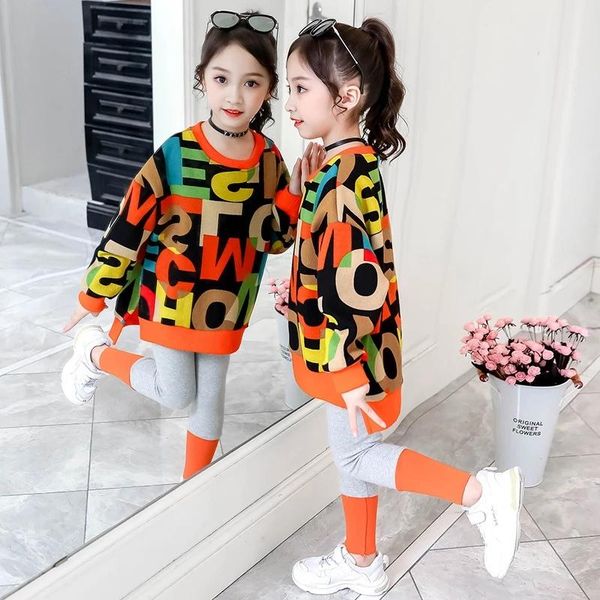 

clothing sets 2021 kids clothes suit girls autumn fashion casual children's letter sweater+ pants 2pcs girl set 5 6 8 10 12 years, White