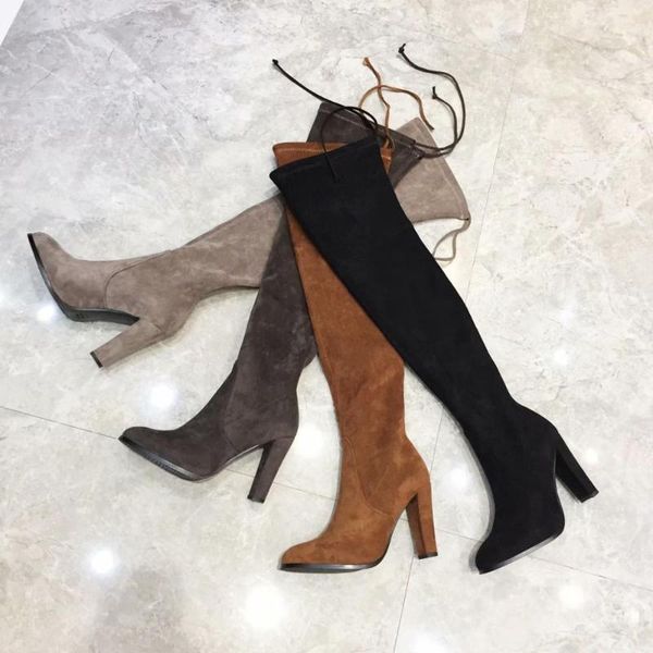 

boots winter knee women show thin legs stretch high, Black