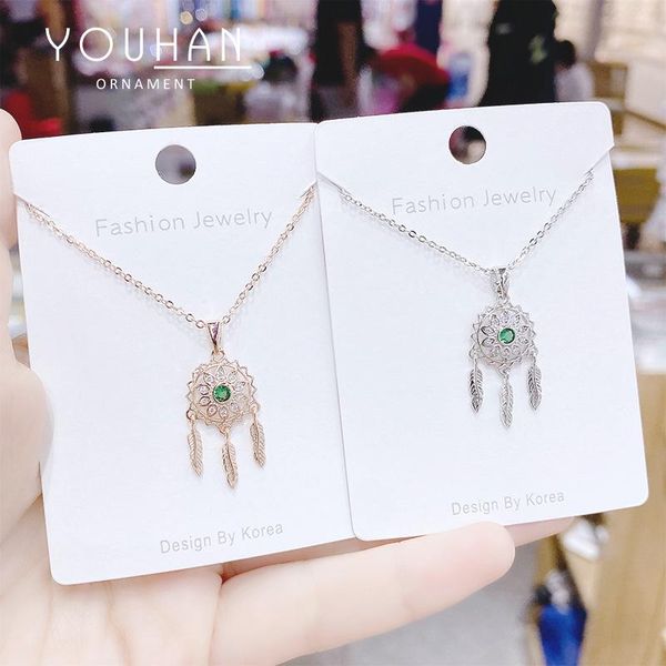 

chains korean fashion dreamcatcher necklace female temperament tassel pendant clavicle chain titanium steel, Silver