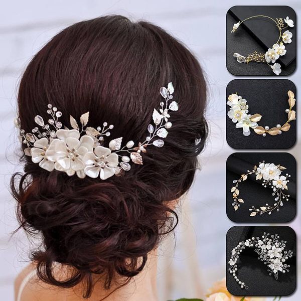 

hair clips & barrettes gold flower pearl headband tiara crown wedding bridal princess headbands jewelry crystal accessories bride headdress, Golden;silver