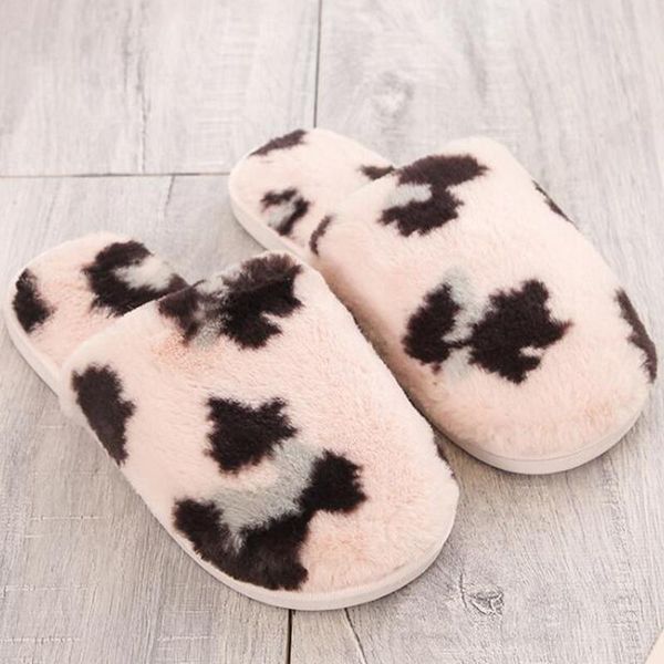 

slippers autumn and winter women's leopard print baotou indoor cotton floor soft slip lazy man home warm plush y700, Black