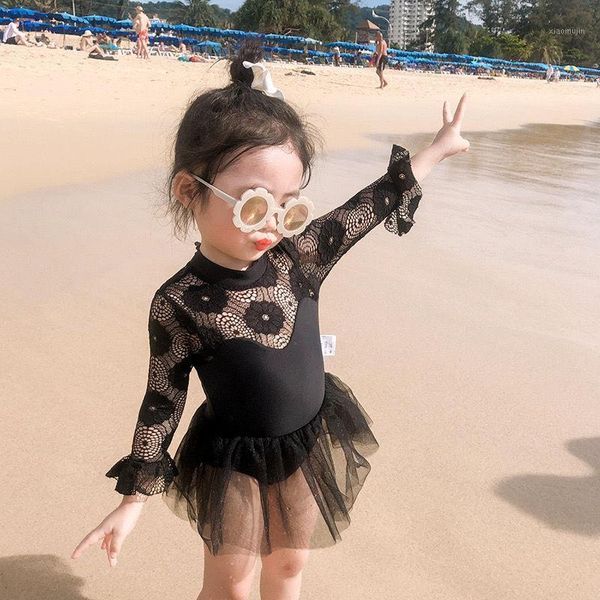 

kids swimwear for girls baby toddler 2021 lace cute one-pieces, Black